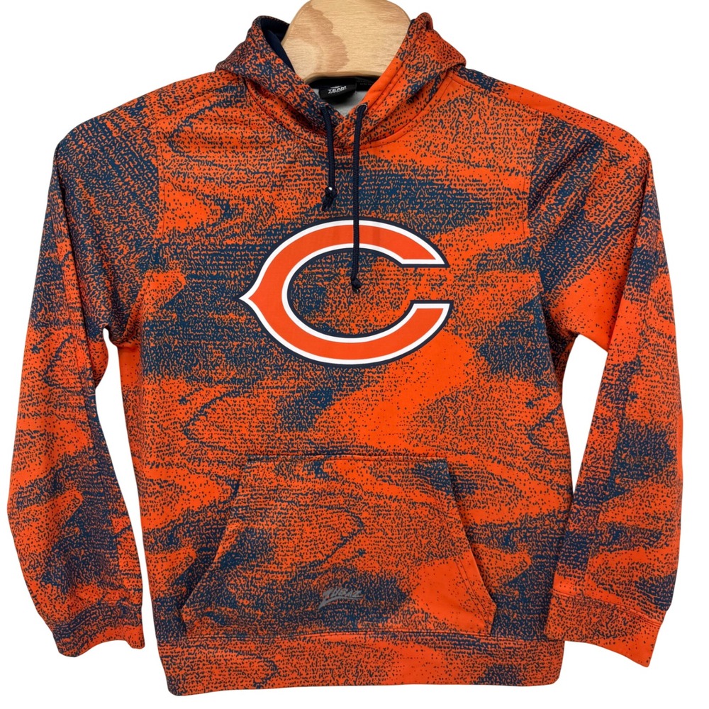 Chicago Bears Hoodie Mens Medium Orange Navy Blue NFL Team Apparel Zebra Zubaz‎